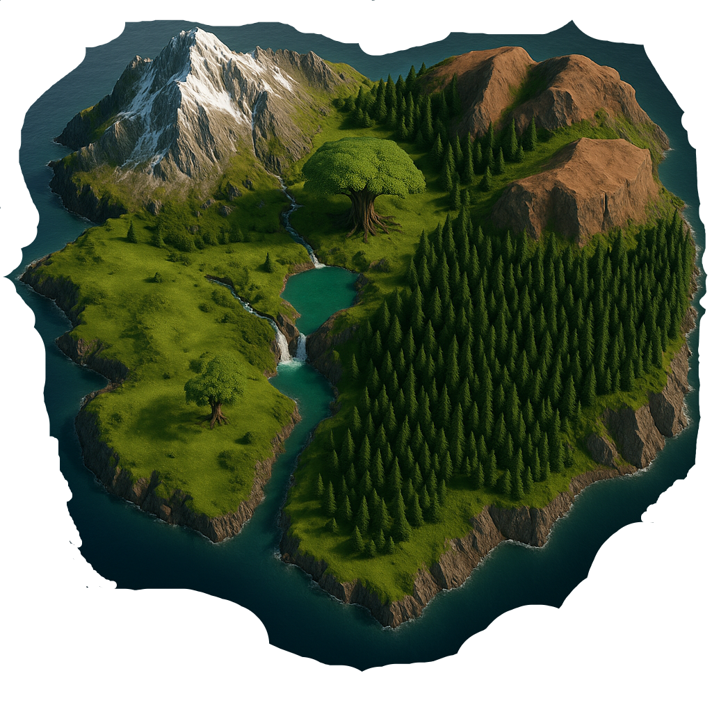 AI Island render with terrain and factions